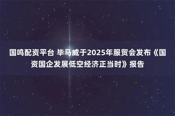 国鸣配资平台 毕马威于2025年服贸会发布《国资国企发展低空经济正当时》报告