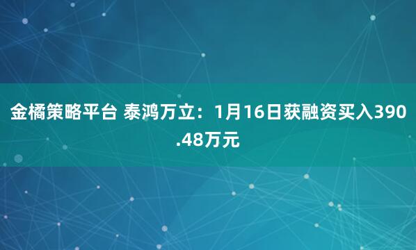 金橘策略平台 泰鸿万立：1月16日获融资买入390.48万元
