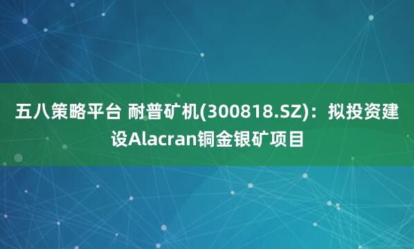 五八策略平台 耐普矿机(300818.SZ)：拟投资建设Alacran铜金银矿项目